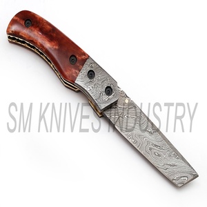 Cuchillo de bolsillo plegable de Damasco, personalizado, con Funda de cuero puro (smk1266) - Product Image 2