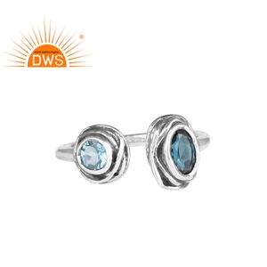 Bague à facettes en argent 925 enveloppé, vente en gros de bijoux, pierre précieuse bleue, topaze, bleu londonien, naturel - Product Image 1