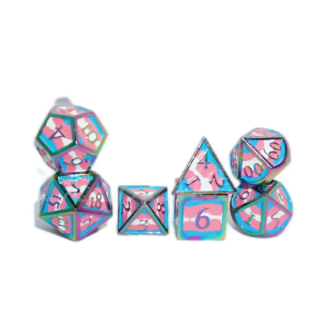 Rainbow Metal Dice Custom Pride Zinc Alloy Cast Enamel Dice Table Game Dungeons And Dragons Game Polyhedron Set Dice