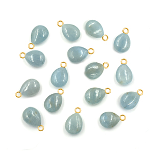 <b>Aquamarine</b> Pear Shape Sterling Silver 10 To 12 MM With Bail Gold Plated Pendant - Product Image 1