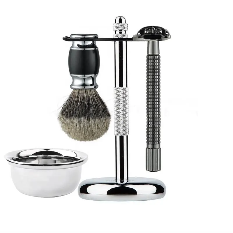 Barber Salon Shaving Brush Razor Stand Holder Stainless Steel Safety Razor Set Bowl Set