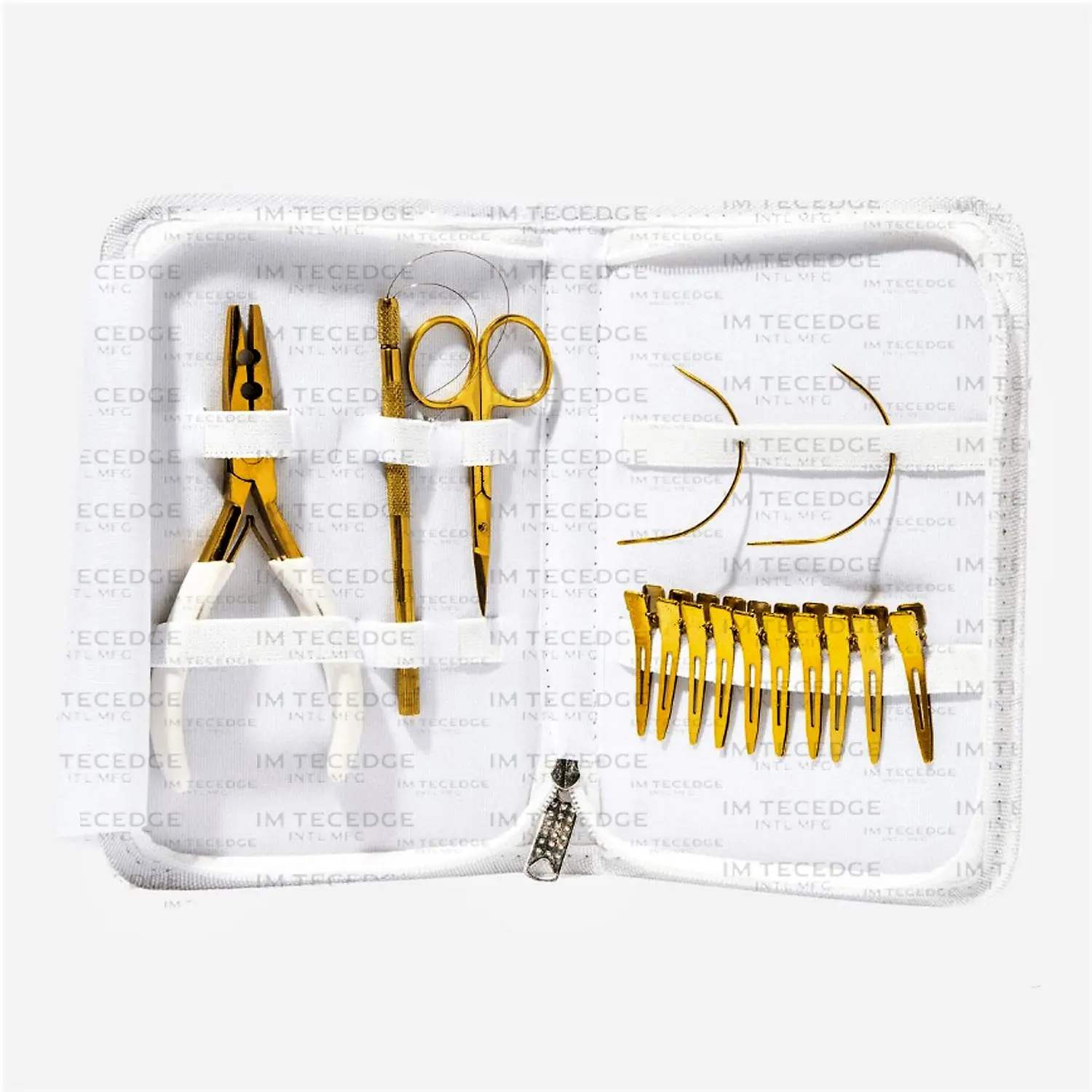 Professionele Haarverlenging Tool Kit Plasma Coating Goud Kleur Met Pvc Zacht Rubber Grijper Handvatten