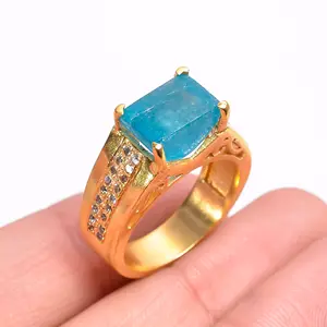 Новое поступление Натуральный Синий Апатит драгоценный камень циркон дизайнерских мужских ювелирных изделий 925 стерлингового серебра из золота 18 карат позолоченное серебро обручальное кольцо SKR128