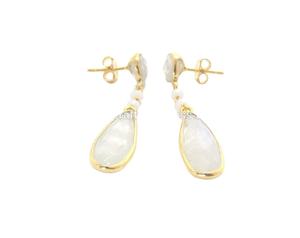 925 Sterling Silver Natural Rainbow Moonstone Gold Plated Gemstone Handmade Pear Shape Gift for Her Stud Earring - Product Image 1