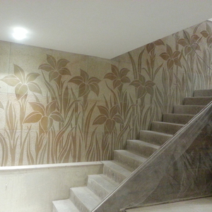 Carved marble wall panel leave design