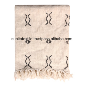 Vải Bùn In Họa Tiết Khối Tay Bằng Cotton Hữu Cơ 100% Thủ Công Ấn Độ Giá Xuất Xưởng Khăn Trải Giường Màu Be Quà Tặng Chăn Dệt - Product Image 5