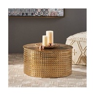 Mesa de Centro Redonda de Diseño Preciso con Tapa de Metal y Estructura Metálica, Diseño Minimalista, Muebles para Sala de Estar, Decoración Duradera para el Hogar