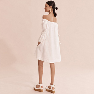 Donne Abiti di Lino Rilassato Estate Off-spalla Tie Lino Manica <span class=keywords><strong>Mini</strong></span> Vestito - Product Image 2