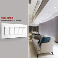 SC660R5-W Décorateur sans vis Plaques murales à bascule Couvertures de sortie GFCI Interrupteur de lumière 5 gangs Polycarbonate incassable Blanc brillant