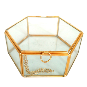Boîte à anneaux géométriques hexagonaux, boîte moderne en verre or Rose, 3x1.5 pouces, livraison gratuite - Product Image 3