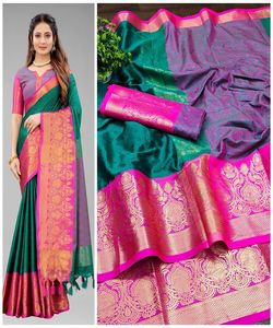 Banarasi Soie Jacquard Saree Avec Chemisier Femmes Porter Dames Fête Festival Usage Quotidien Doux Coton Soie Sari En Gros Bas Prix Vêtements Vêtement - Product Image 4