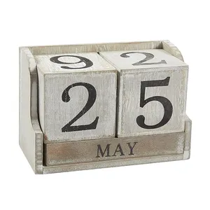 Cubo de madera oxidado con impresión permanente, bloque de escritorio, calendario, nuevo diseño, 2021