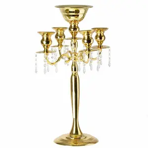 Gold Plated Decorative Hanging Crystal Candelabra With Flower Bowl