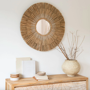 กระจกหญ้าทะเลสีเบจเป็นมิตรกับสิ่งแวดล้อมแฮนด์เมดพร้อมที่จับสําหรับตกแต่งบ้านผลิตในเวียดนาม - Product Image 2