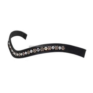 Banda de cuero para cejas de caballo, banda de cuero negro auténtico con diamantes de imitación de cristal, banda de cuero negro de última calidad, precio al por mayor - Product Image 2