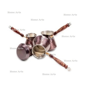 <b>Set</b> Of 4 Copper Hammered Tea <b>Pot</b> With Wooden Handle Customized Size Tea <b>Pot</b> From Best Exporter In India - Product Image 1