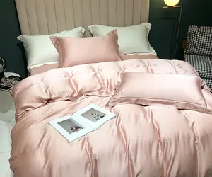Pink silk bedding customised size silk bedding four pieces accept customised size colour thickness silk bed sheets bedding set