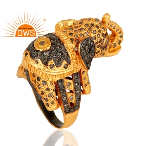 Nouvelle bague en argent sterling plaqué or 2026 avec diamant naturel en forme d'éléphant pour femme - Fabricant de bijoux - Product Image 2