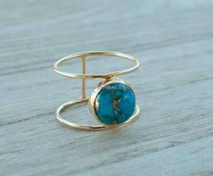 <b>Turquoise</b> Gemstone <b>ring</b> made in 925 Sterling Silver Beautiful handmade Gold Plated Fashion Jewelry - Product Image 1