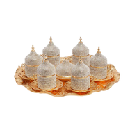 Ensembles de Tasses à Café Turc, Grec ou Arabe, en Cuivre, Mugs à Espresso, Coffret Cadeau Islamique Musulman Luxe Couvert de Perles, Style Anatolien de Turquie
