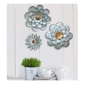 Galvanized <b>Flowers</b> <b>Wall</b> Decore Set of 3 Metal <b>Flower</b> <b>Wall</b> Art - Product Image 1