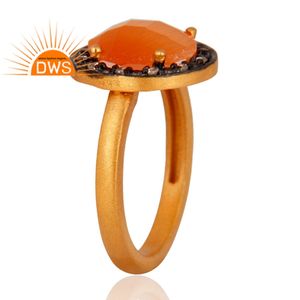 น่าสนใจดูพีชมูนสโตนแหวนเครื่องประดับ18K ชุบทอง925เงิน Solitaire สัญญาแหวนเครื่องประดับผู้ค้าส่ง - Product Image 3