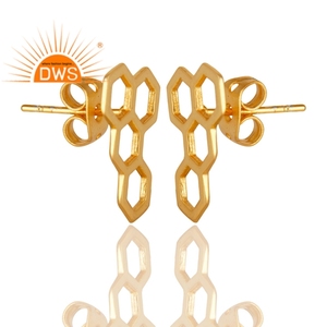 Boucles d'oreilles Art Déco Design Stud Boucles d'oreilles en argent 925 plaqué or jaune fabricant de bijoux Collection Vintage - Product Image 2