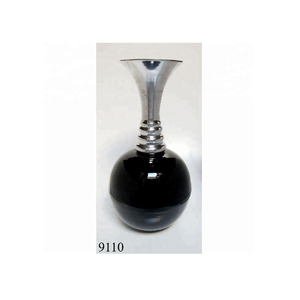 Plata y negro esmalte flor florero grande hecho en la India - Product Image 1