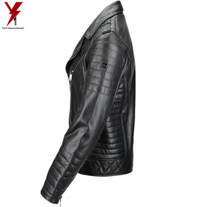 Wholesale Latest Design Side Zip Ribbed Premium Quality Leather Biker <b>Jacket</b> Black - Product Image 2