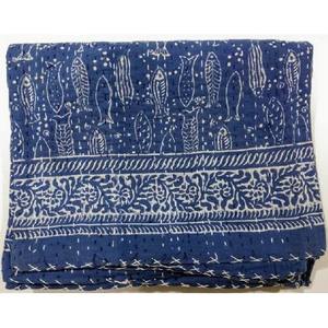 New Hand Block Fish Print Bedspread Handmade Kantha Quit <b>Blankets</b> & Throws Quilts Set for Living Room Bedroom Guest Room Decor - Product Image 2
