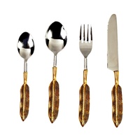 Ensemble de couverts en laiton antique fait à la main avec poignée plaquée or couteaux fourchettes et cuillères ensembles de couverts