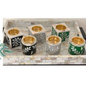 Brûleur d'encens arabe moubkhar rond en résine, incrustation d'os décorative, brûleur Bakhoor, mère de perles, encensoir arabe par axion pour la maison - Product Image 1