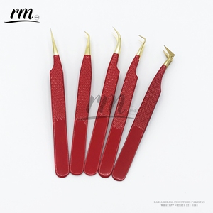 Extensión de pestañas de acero inoxidable de alta calidad, punta de fibra de oro brillante rojo carmesí, logotipo personalizado, embalaje, agarre de diamante, bota de volumen - Product Image 4