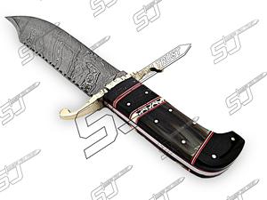 Couteau Bowie en acier damassé fait à la main avec poignée en os et gaine en cuir fin couteau d'extérieur couteau en gros - Product Image 6