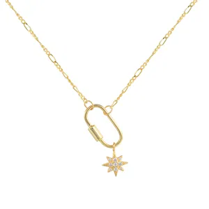 ROXI Hot Sale 925 Sterling Silver 18K Gold Plated Dainty Star Charm Screw Buckle Chain Women Jewelry Lock Carabiner Necklace