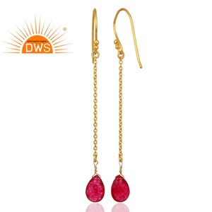 <b>Red</b> Aventurine Gemstone Chain Drop Earring Jewelry Supplier Designer Gold Plated 925 Sterling Silver Manufacturer - Product Image 3