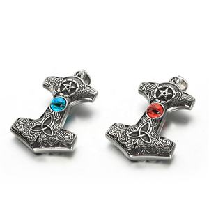 Men's jewellery casting bule <strong>eye</strong> <strong>thor</strong> hammer necklace jewelry anti-sliver pendant Customized design - Product Image 4