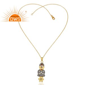 Pendentif en forme de pierres précieuses multiples, accessoires de mode, en or plaqué argent massif 18 carats, vente en gros - Product Image 2