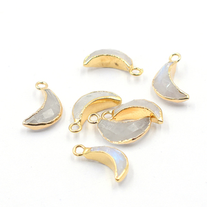 Piedra Lunar Arcoíris de 12 a 14 mm con Argolla, Forma de Luna, Chapado en Oro, para Fabricación de Joyas - Product Image 4
