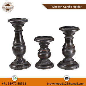 Juego de portavelas de madera de Color negro hecho a mano de 3 nuevo diseño Pilar de vela votiva de calidad superior exportador mayorista indio - Product Image 2