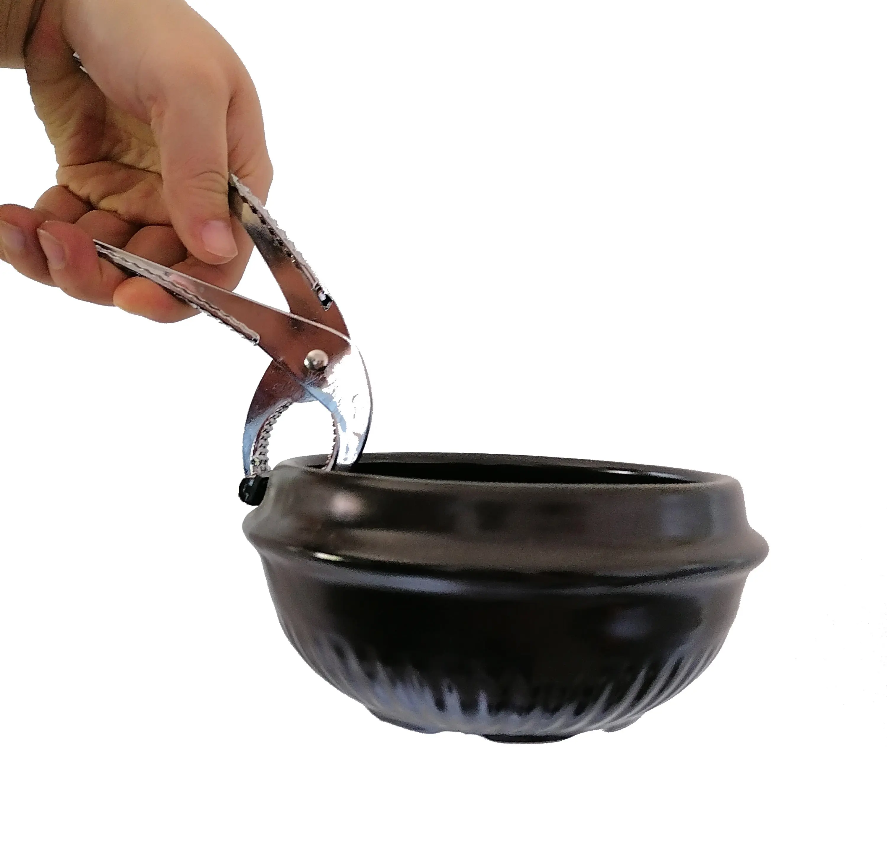 3 pcs Korean Stone bowl Set Black Ceramic Heat-Resisting Pot with Serving Base Clamp for Bibimba Dolsot Noodle Rice Soup