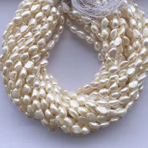 网上购物高品质天然白色淡水珍珠巴洛克珠子串批发供应商