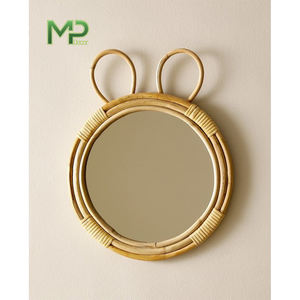 Contemporary Elegant Modern <b>Round</b> <b>Wood</b> <b>Mirror</b> Bamboo Material with Leather Strap for Living Room Wall Decor - Product Image 1