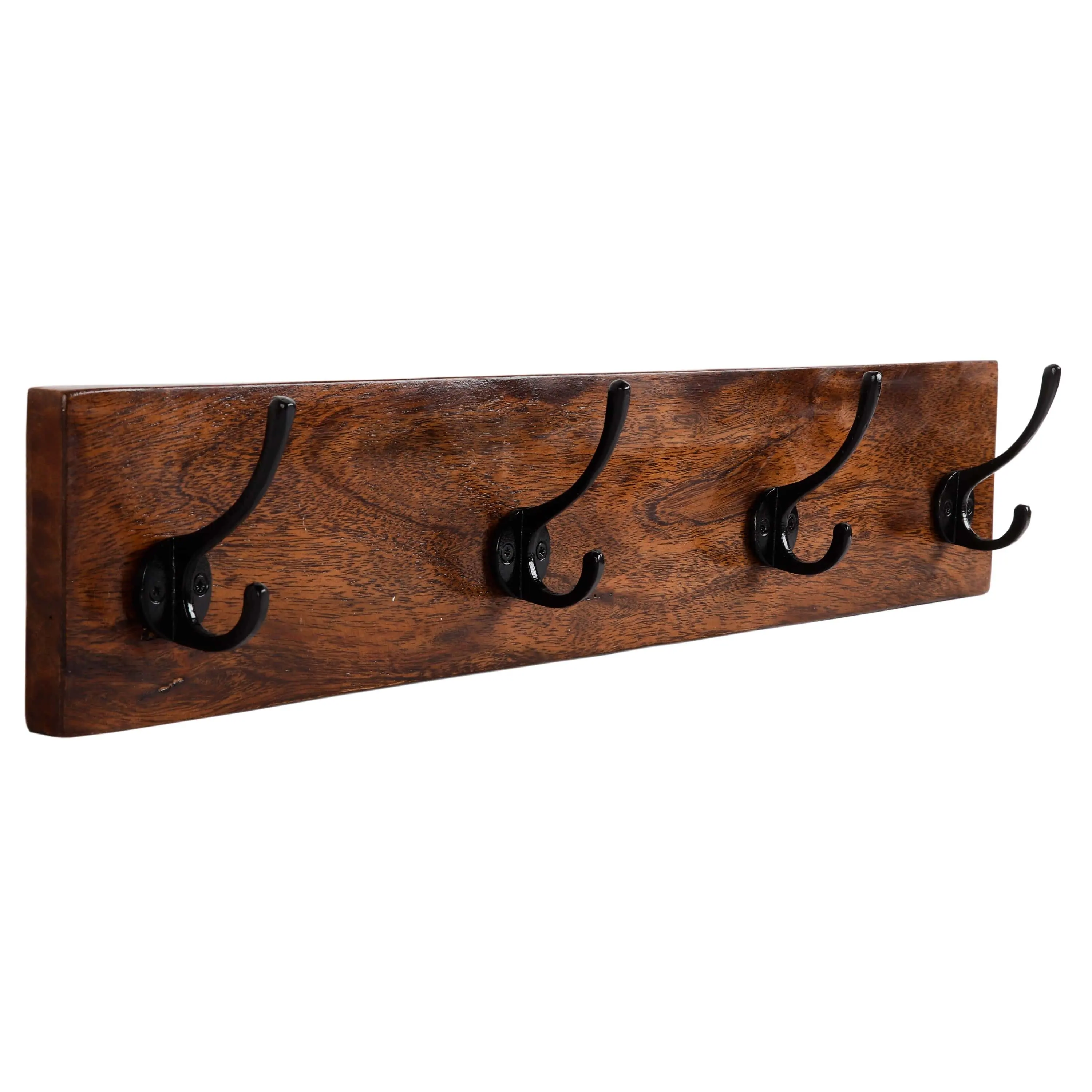 Home Office Gebruik Wandkapstokken Acacia Bruin Vintage Kleerhanger 4 Haken Voor Opknoping Kleding Jas Sleutels Muur gemonteerd