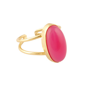Anillo abierto de Calcedonia rosa, forma ovalada, chapado en oro/plata, personalizado, doble capa, ajustable, unisex - Product Image 1