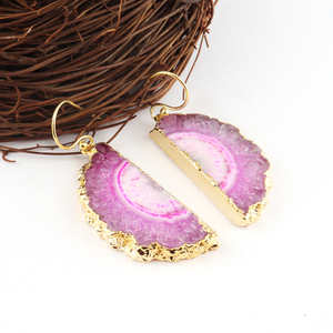 Dainty แฟชั่นธรรมชาติสีชมพูครึ่งชิ้นควอตซ์พลังงานแสงอาทิตย์,ต่างหูห้อยคอแบบทำจากทองคำสำหรับผู้หญิง - Product Image 5