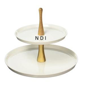 Servidor de pastel de taza de forma redondeada, soporte de plato de pastel plegable de 2 niveles, acabado blanco, centros de mesa de cena, soporte de pastel de Metal - Product Image 1