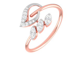 Anillo de Diseño de Oro Rosa de 14K con Diamante Redondo Natural de 0.20 TCW para Mujer |   Joyería Fina para Mujer con Diamantes Engastados en Forma de Hoja, Diseño Único - Product Image 1