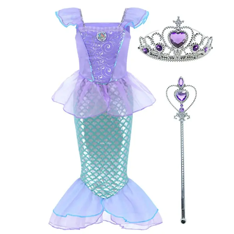 Disfraz de princesa sirena con varita y corona para fiesta de cumpleaños, Bonito <span class=keywords><strong>traje</strong></span> de pez para Halloween, niña pequeña