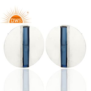 <b>Chunky</b> Round Blue Corundum Gemstone Women's Stud Earrings Jewelry Supplier for Party Wholesale Fine <b>Silver</b> Jewelry - Product Image 2